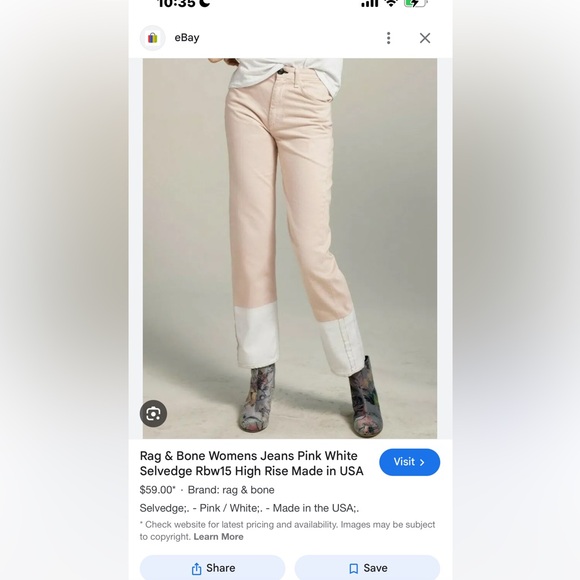 Rag & Bone Pink/White Jean Size 24 - Picture 4 of 5
